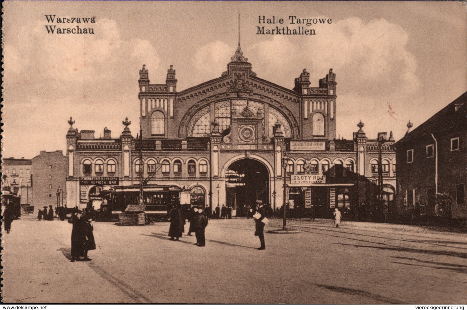 ! Alte Ansichtskarte, Warschau, Warszawa, Markthallen, Straßenbahn, Tram, 1917, Feldpost, Polen - Polen