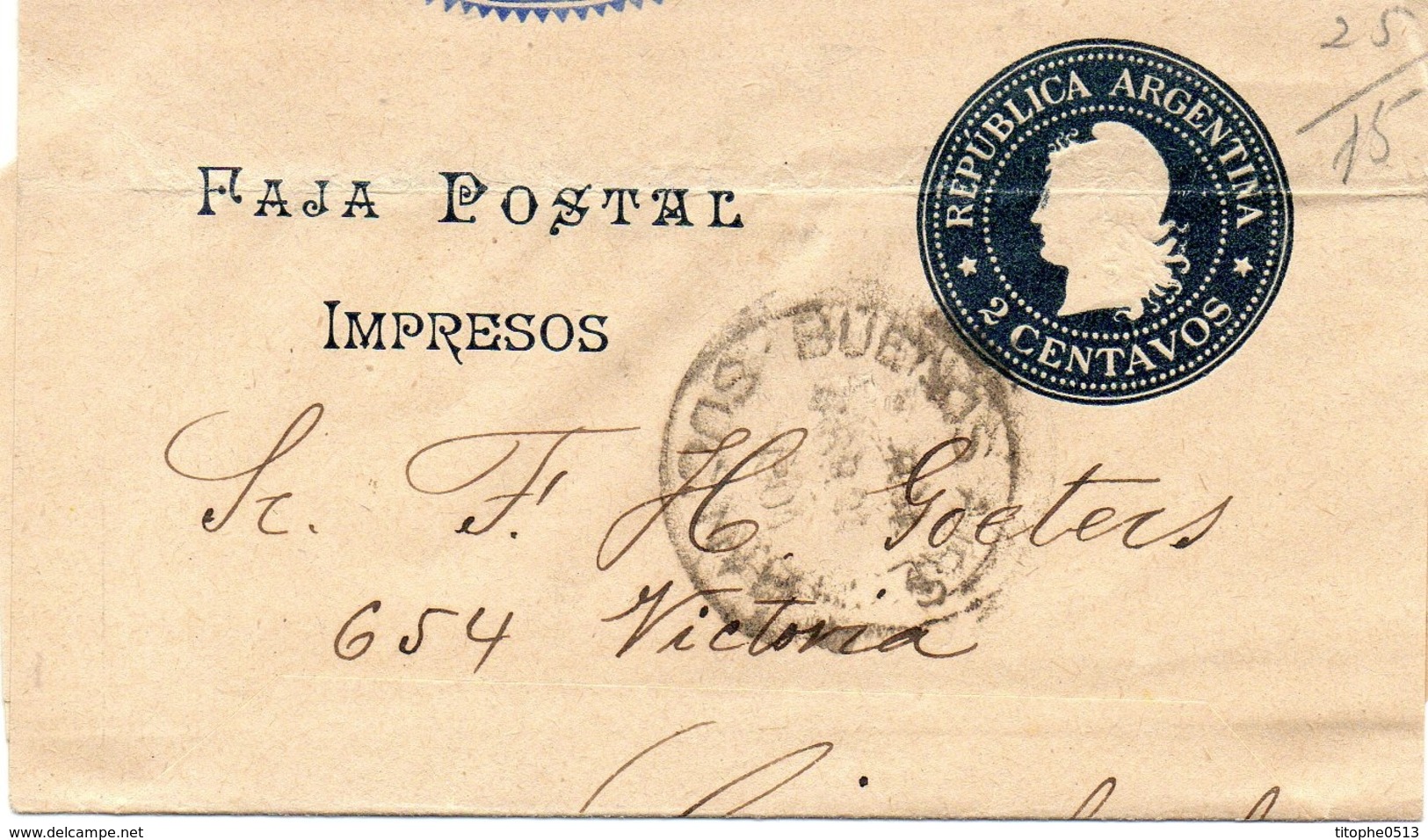 ARGENTINE. Faja Postal Impresos. 2 Centavos. - Enteros Postales