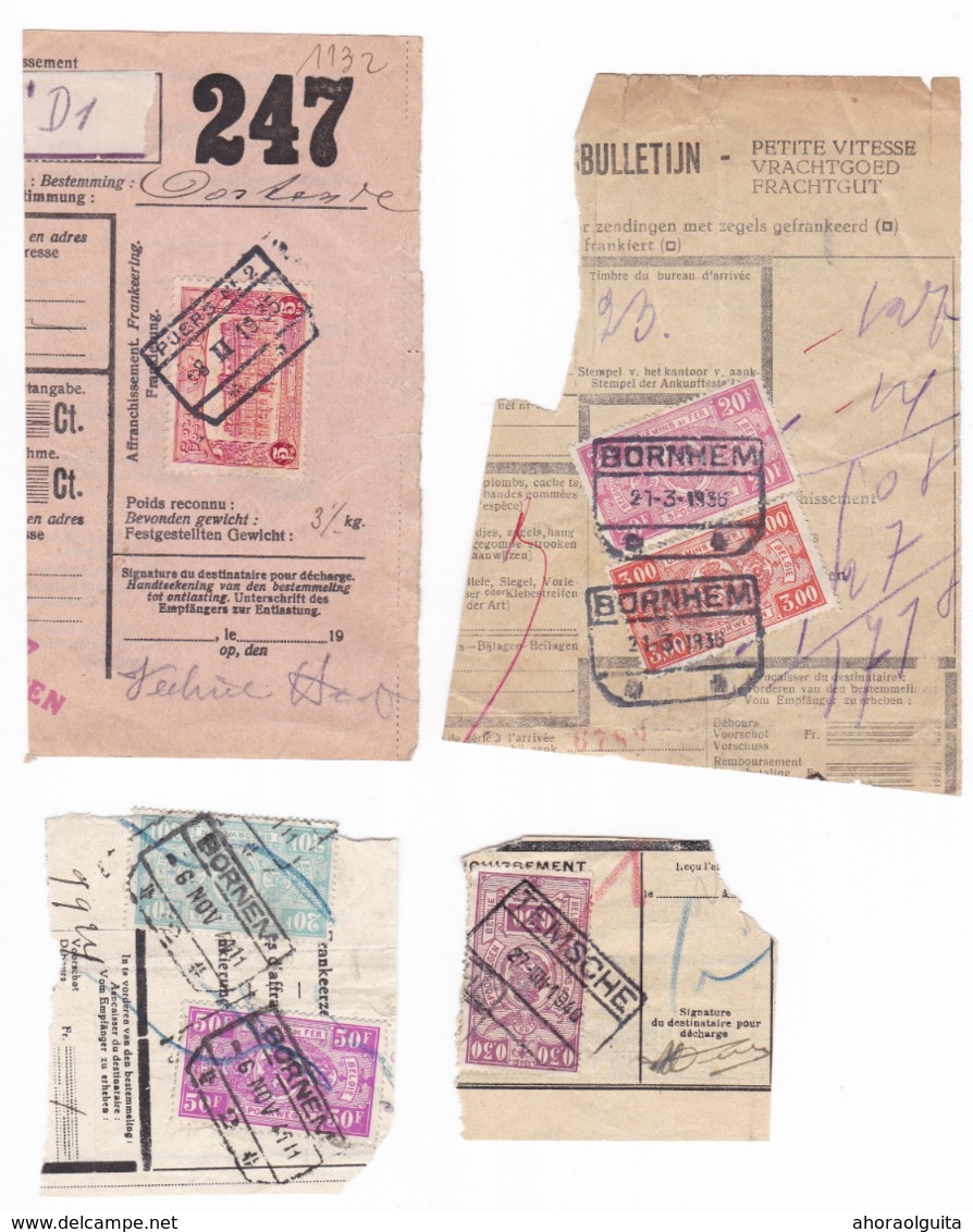 29/914 -- MALINES-TERNEUZEN - 4 Fragments Avec Timbres Cachets De Gares BORNHEM - TEMSCHE - PUERS 1935/1941 - Autres & Non Classés