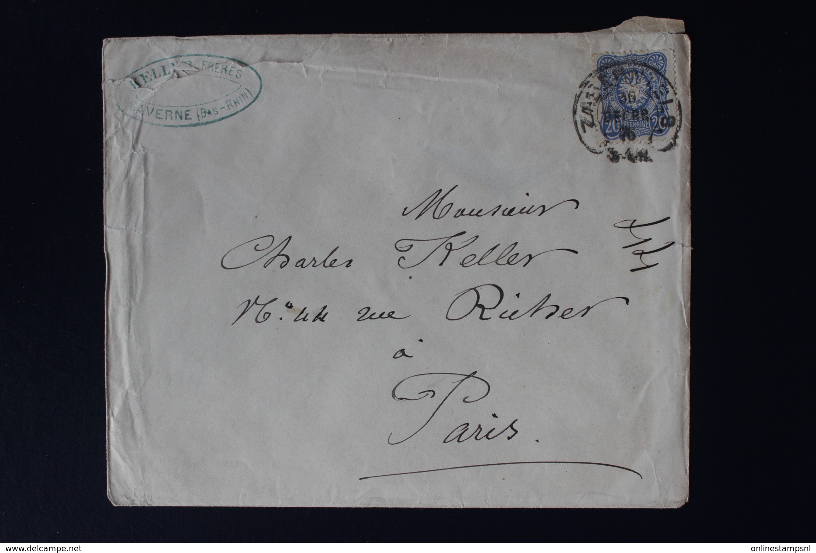DR  COVER SABERNIELS ELSAS SAVERNE HUFEISENSTEMPEL -> PARIS 1876 - Briefe U. Dokumente