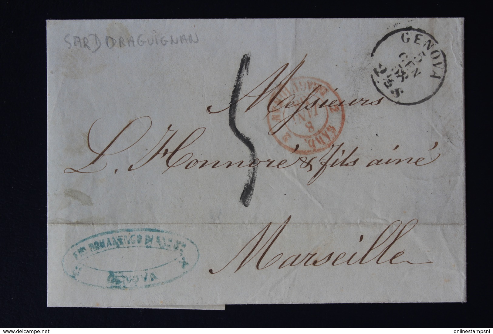 Switserland Complete Letter Genova - SARD  Draguignan -> Marseille 1858 - ...-1845 Vorphilatelie