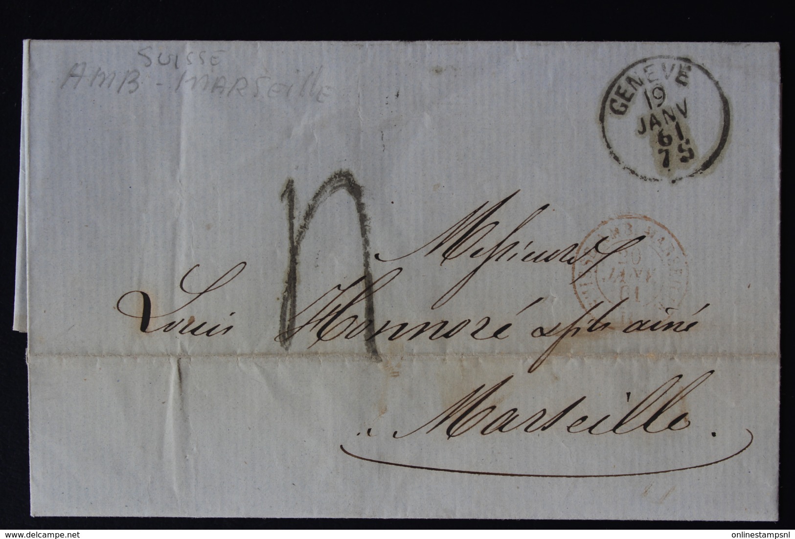 Switserland Complete Letter Geneve - Suisse Amb Marseille -> Marseille 1875 - ...-1845 Prefilatelia
