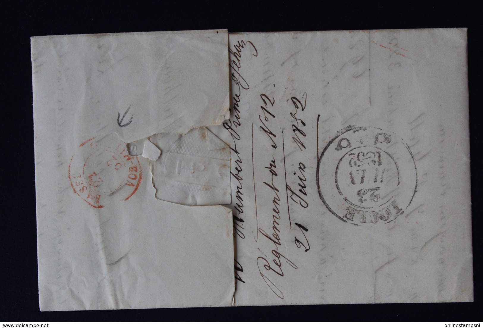 Complete Letter Mulhouse LOCLE 1852 Red Boxed DEP. LIMIT. RRR CDS BASEL - ...-1845 Préphilatélie