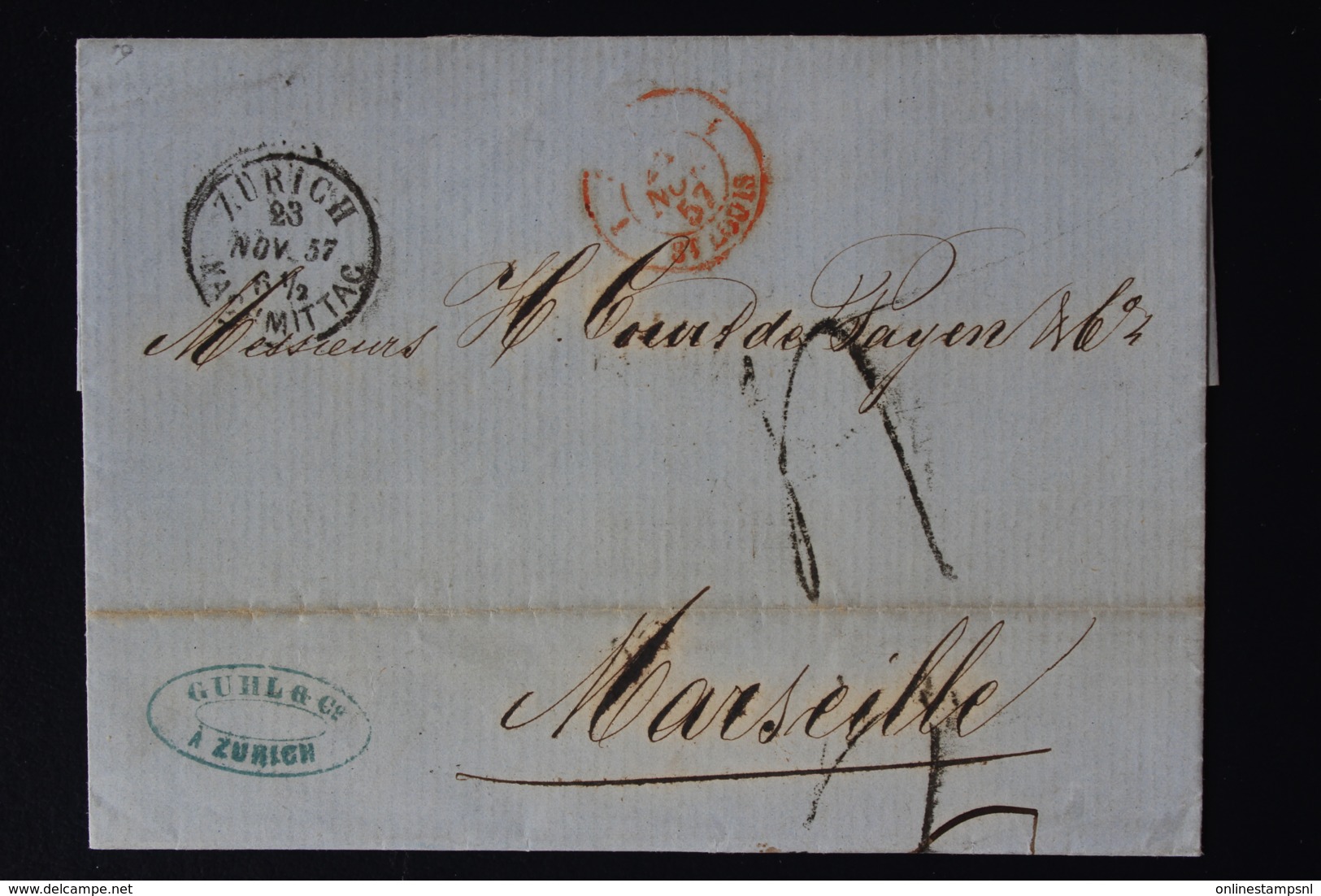 Switserland Complete Letter Zurich 1857 -> Marseille - ...-1845 Voorlopers