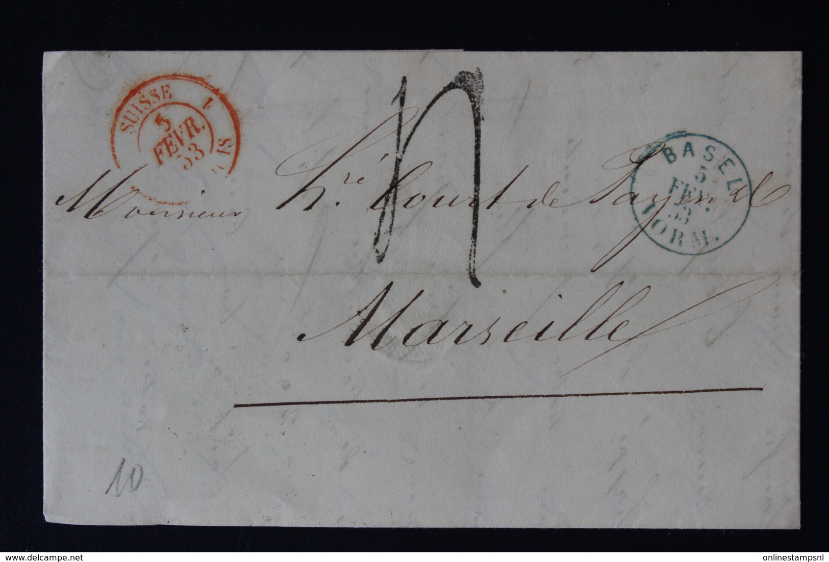 Switserland Complete Letter Basel  -> Marseille 1853 - ...-1845 Prephilately