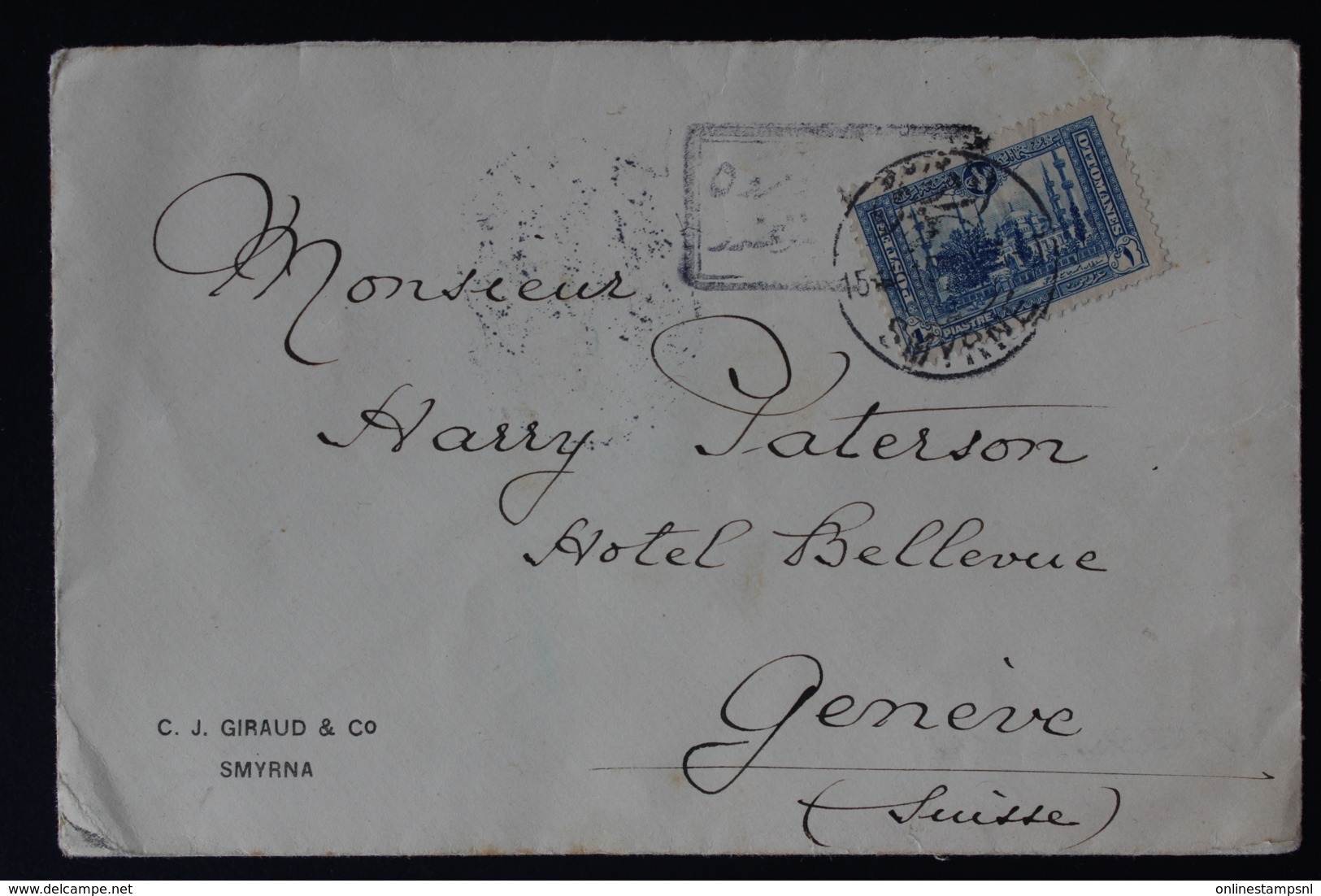 Turkey Cover 1915 Smyrna  To Geneve  With Green Seal - Briefe U. Dokumente