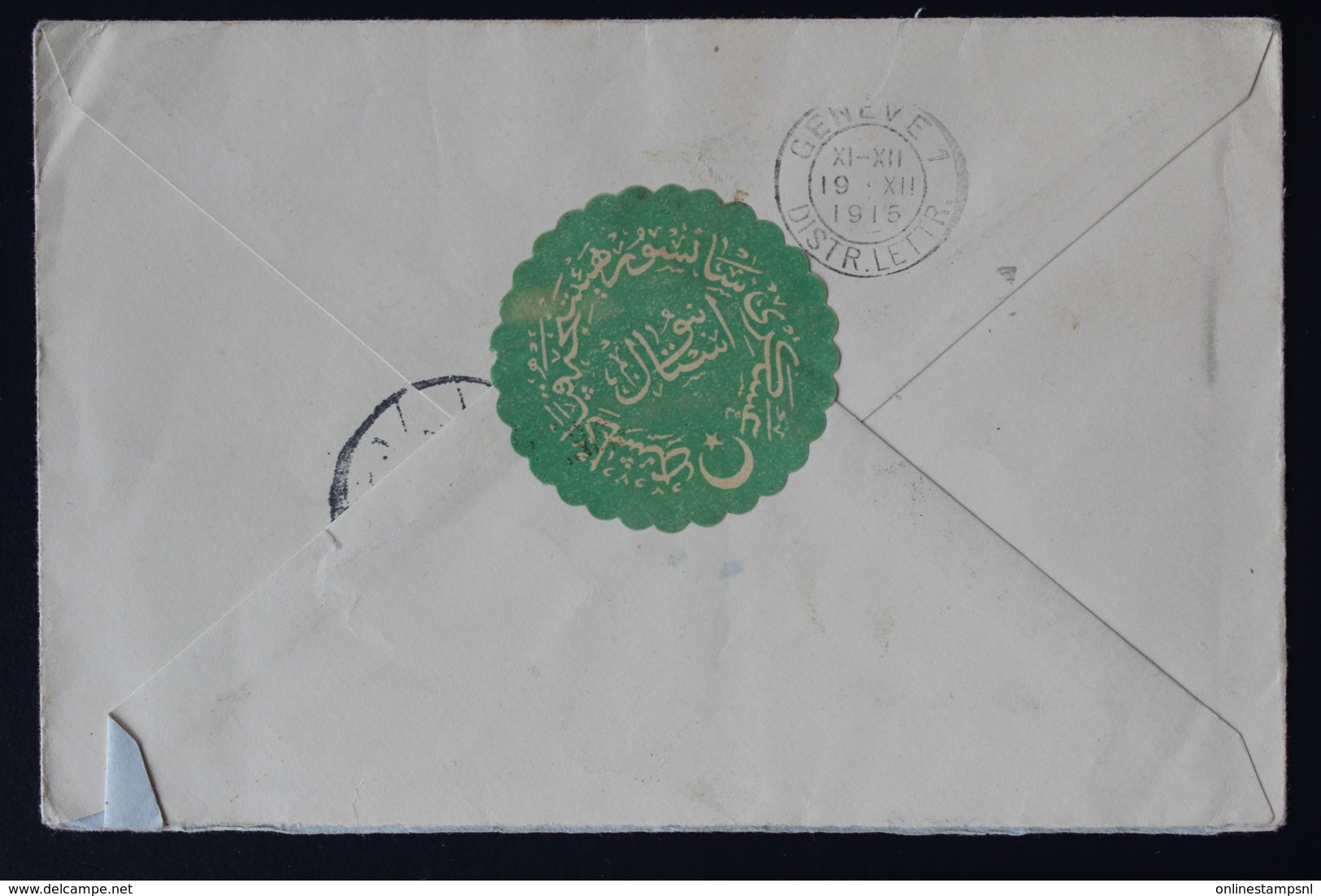 Turkey Cover 1915 Smyrna  To Geneve  With Green Seal - Briefe U. Dokumente