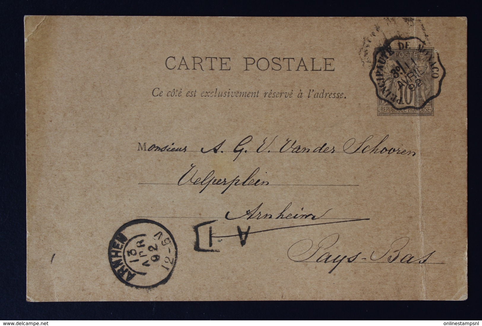 MONACO Carte Postal France Cachet Principaute De MONACO 1892 A Arnhem Holland - Postal Stationery