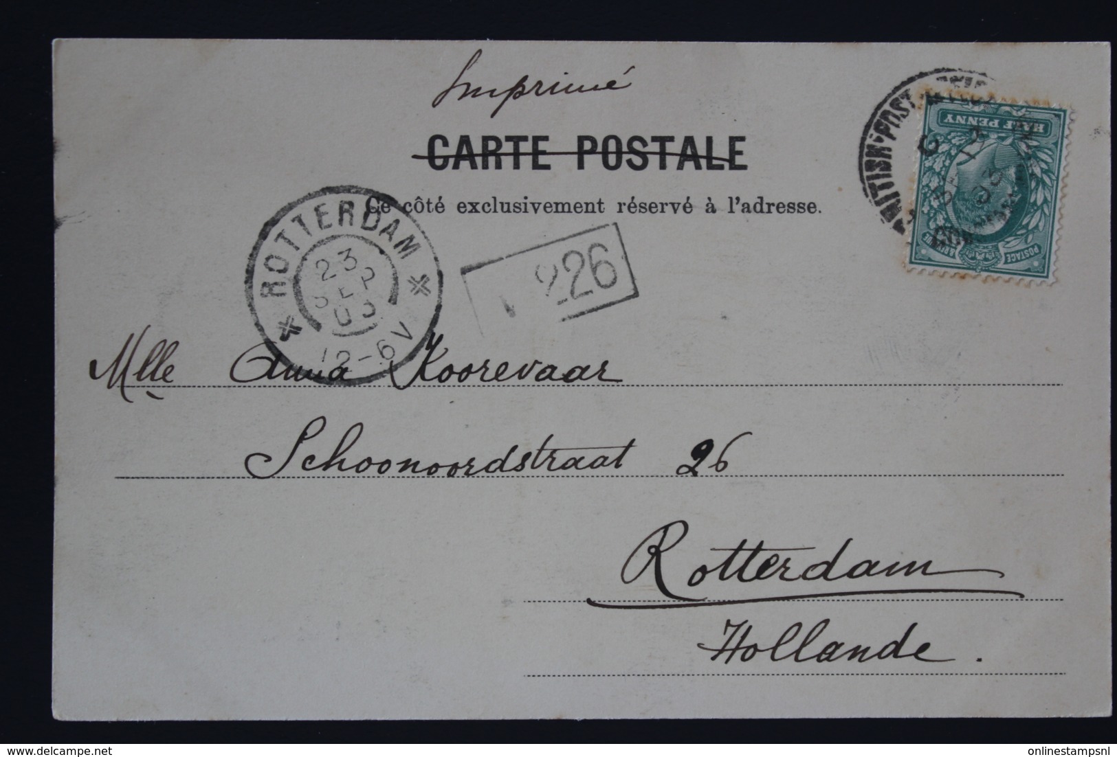 Levant UK Postcard UK Postoffice Constantinople To Rotterdam 1903 - Brits-Levant