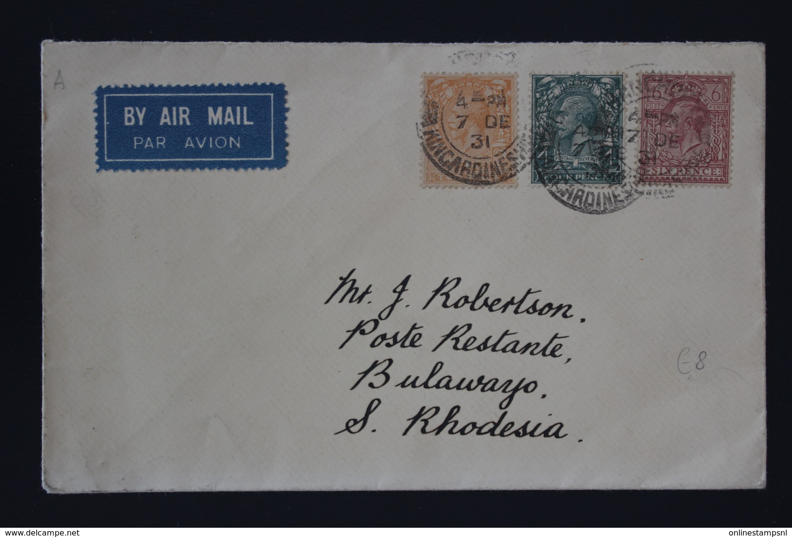 UK  Cover 1931 Three Color Franking To Southern Rodesia - Cartas & Documentos