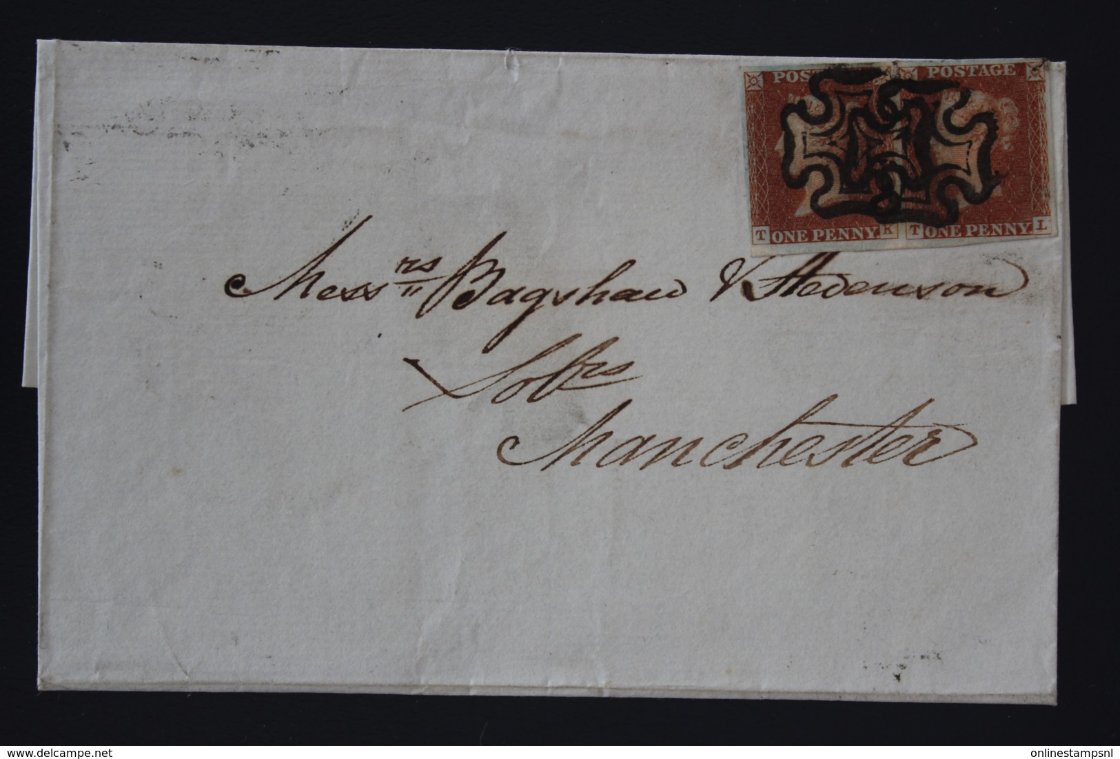 UK  Cover 1d Red Pair Plate 24 TK/TL Cancelled By Maltese Crosses London -> Manchester 1842 - Covers & Documents