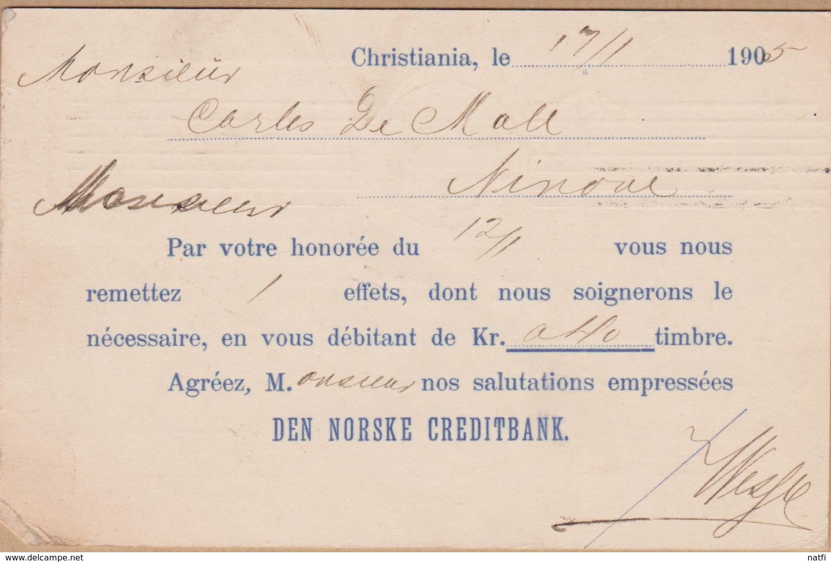 CARTE ENTIER 1905 KRISTIANIA A  NINOVE EN BELGIQUE - Entiers Postaux