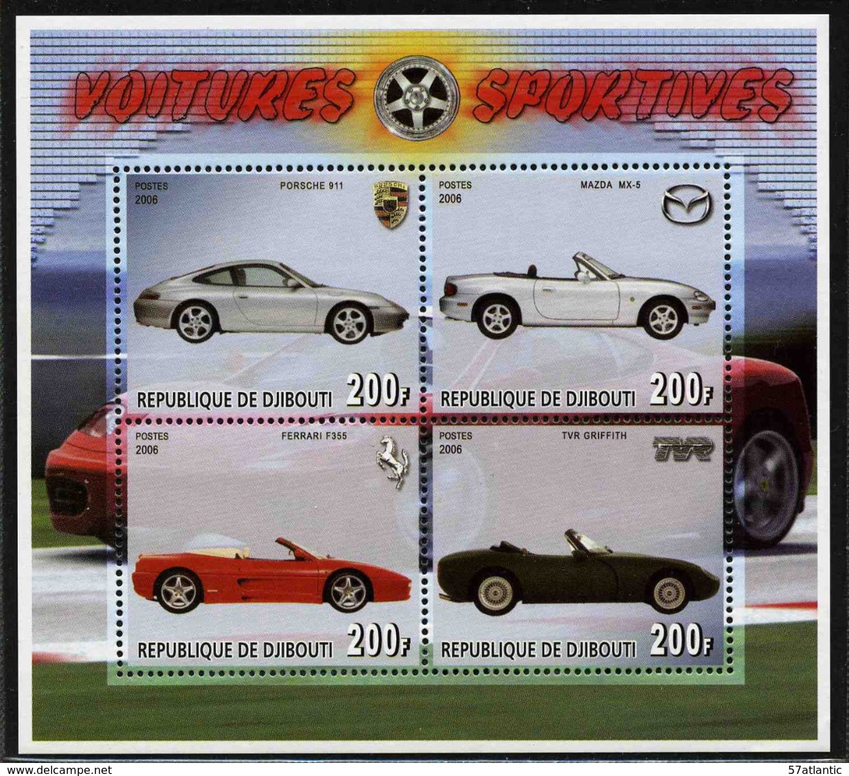 AUTOMOBILES - FERRARI PORSCHE MAZDA TVR - BLOC FEUILLET DE 4 VIGNETTES NEUVES ** - Cars