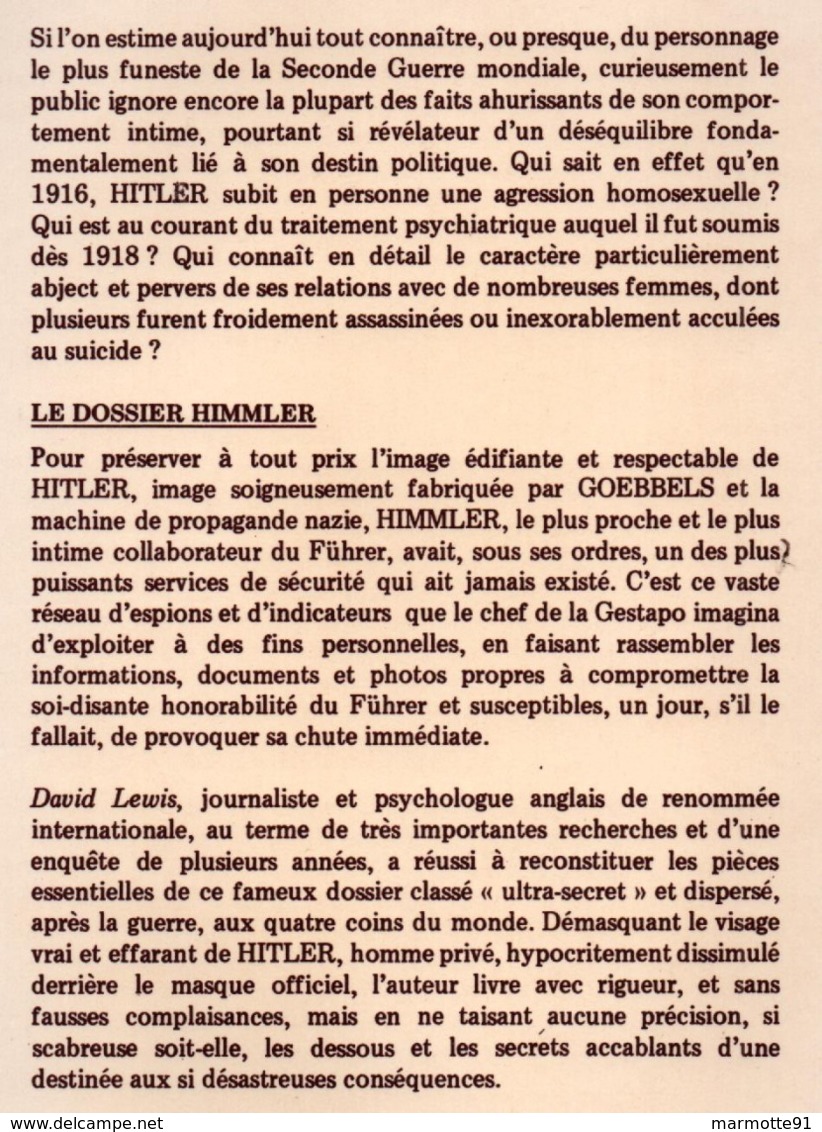 LA VIE SECRETE D ADOLF HITLER  D APRES DOSSIERS CONFIDENTIELS DE HIMMLER - Français