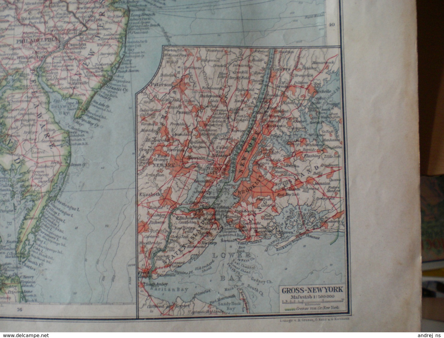 Nordoststaaten Der Nordamerikanischen Union Klafings Volks Und Fanilien Atlas A Schober Leipzig 1901 Big Map - Mapas Geográficas