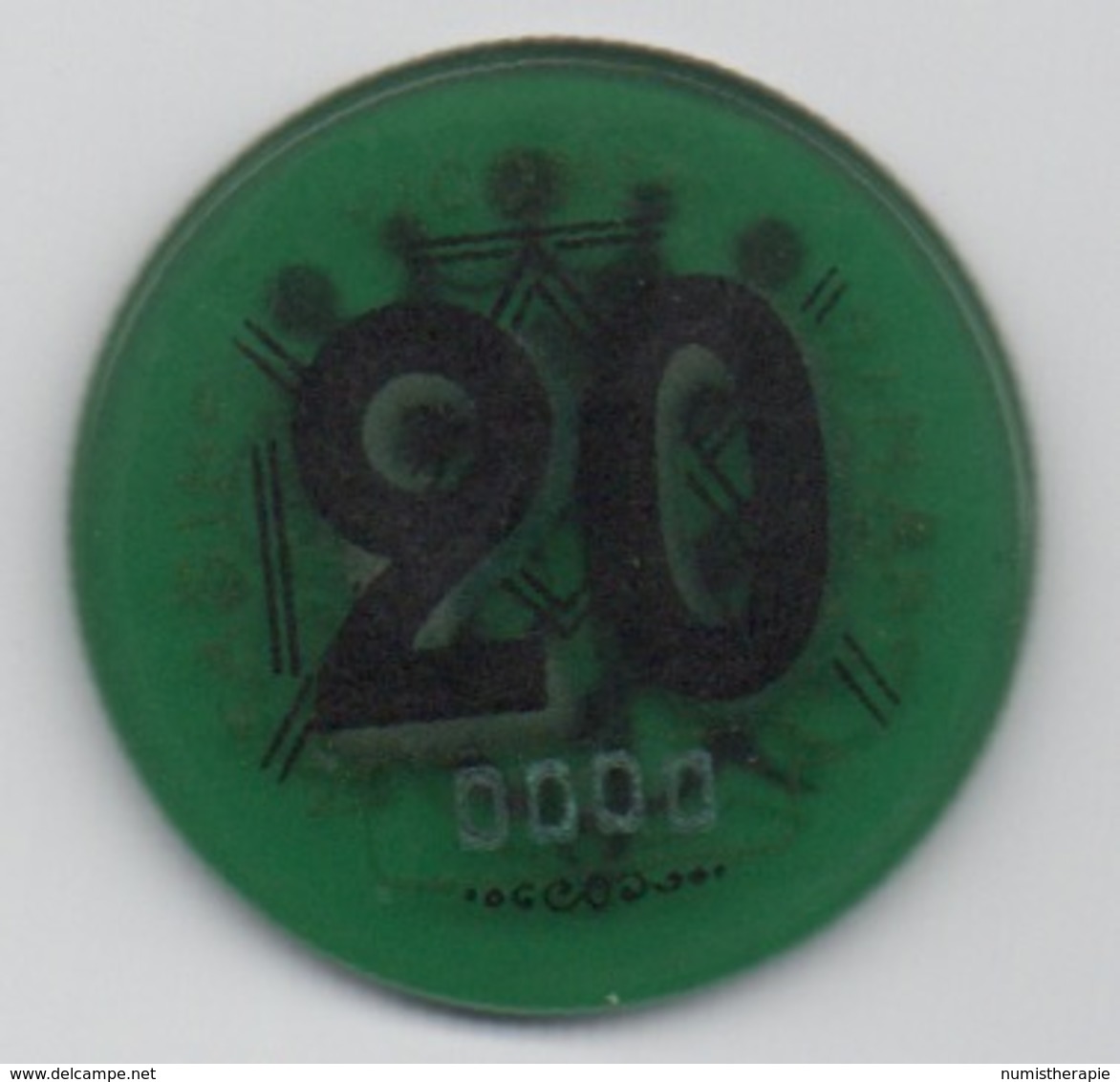 Jeton De Casino Vicomte Dinard 20 Anciens Francs (Transparent Vert) Numéroté : 0000 ! - Casino