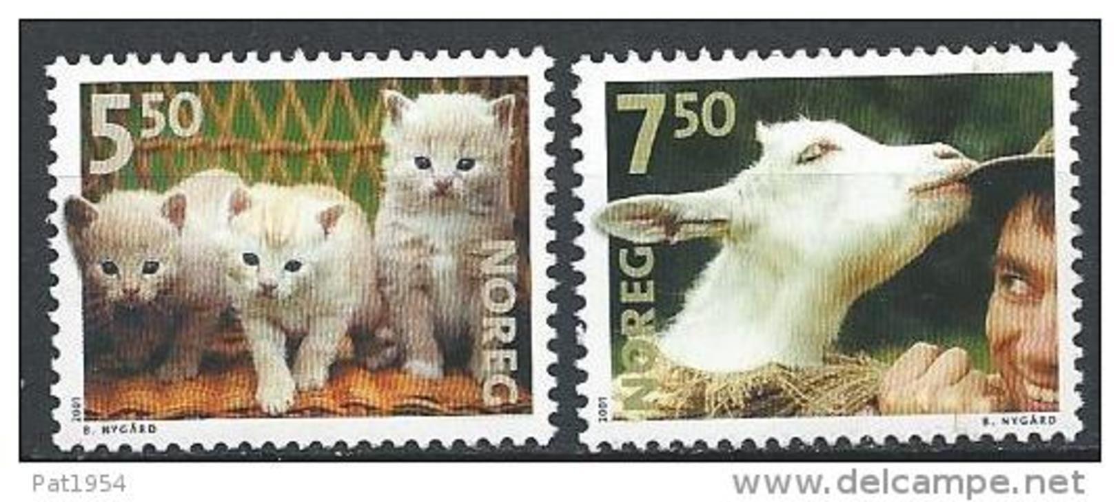 Norvège 2001 N°1356/1357 Neufs** Animaux Chats Et Agneau - Nuovi