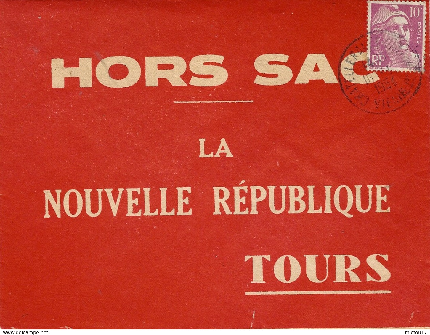 1954- Superbe Enveloppe HORS-SAC  Affr. 10 F Gandon Oblit. De Chatellerault -au Dos, Très Bel Ambulant TypeIII - 1921-1960: Période Moderne