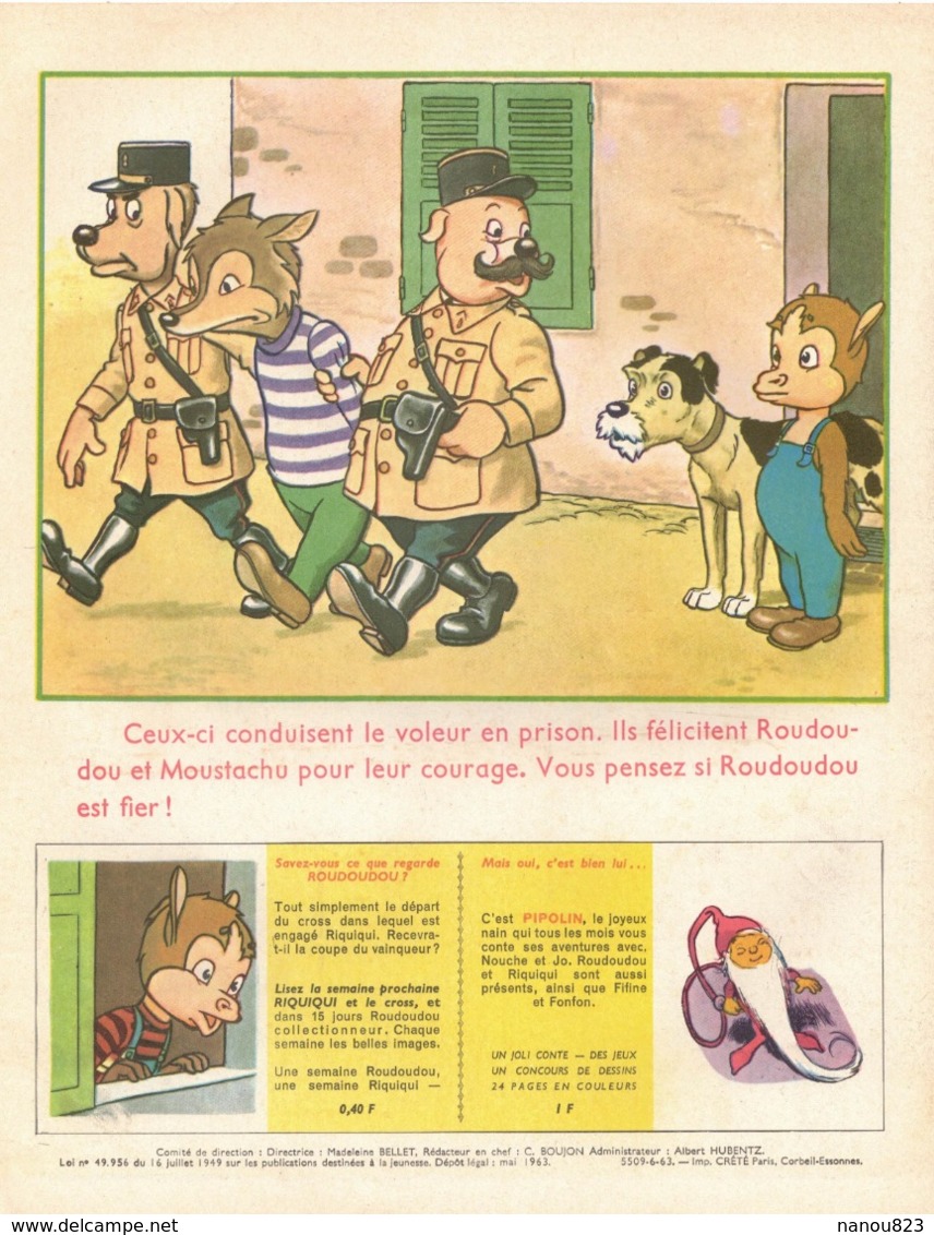 ROUDOUDOU LES PLUS BELLES IMAGES N° 189 MAI 1963 UN JEUDI ROUDOUDOU UN JEUDI RIQUIQUI CANARD PIE CHIEN GENDARME - Altri & Non Classificati