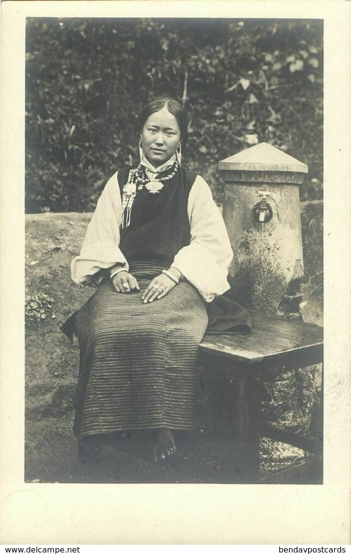 Tibet Thibet, Native Tibetan Woman, Necklace (1910s) Burlington Smith RPPC - Tibet