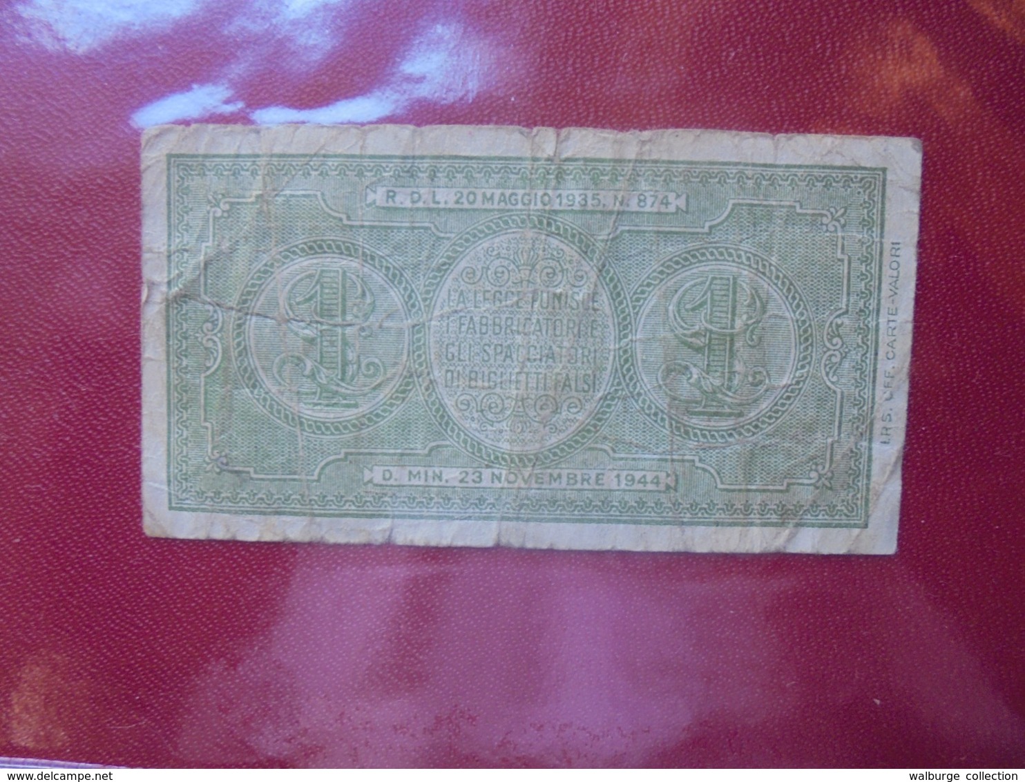 ITALIE 1 LIRA 1944 CIRCULER (B.7) - Italië – 1 Lira