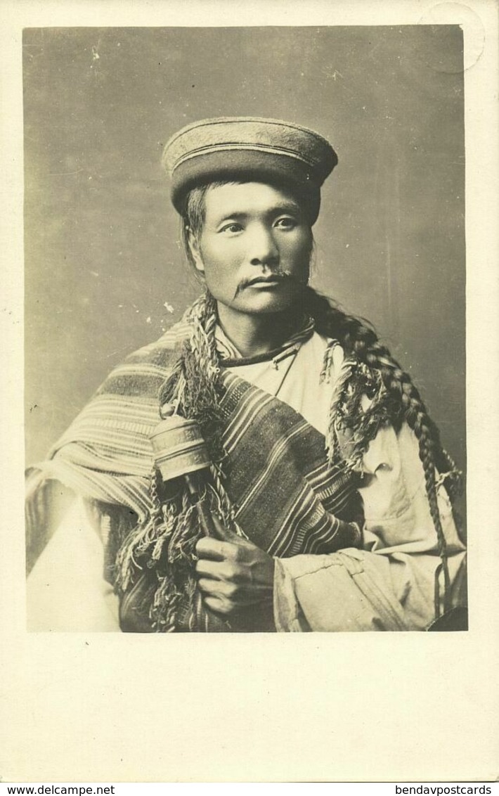 Tibet Thibet, Native Tibetan Man With Prayer Wheel (1910) Burlington Smith RPPC - Tibet