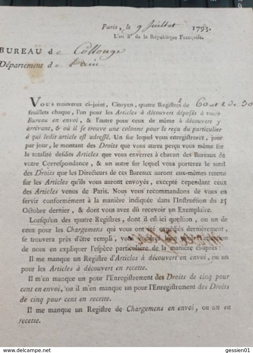 Bureau De Poste De Collonges (Ain 01), En 1793 - ... - 1799