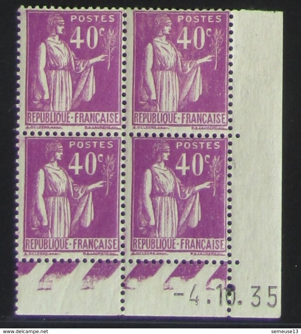 Paix 40 C. Violet  En Bloc De 4 Coin Daté - Pas Cher - 1932-39 Peace