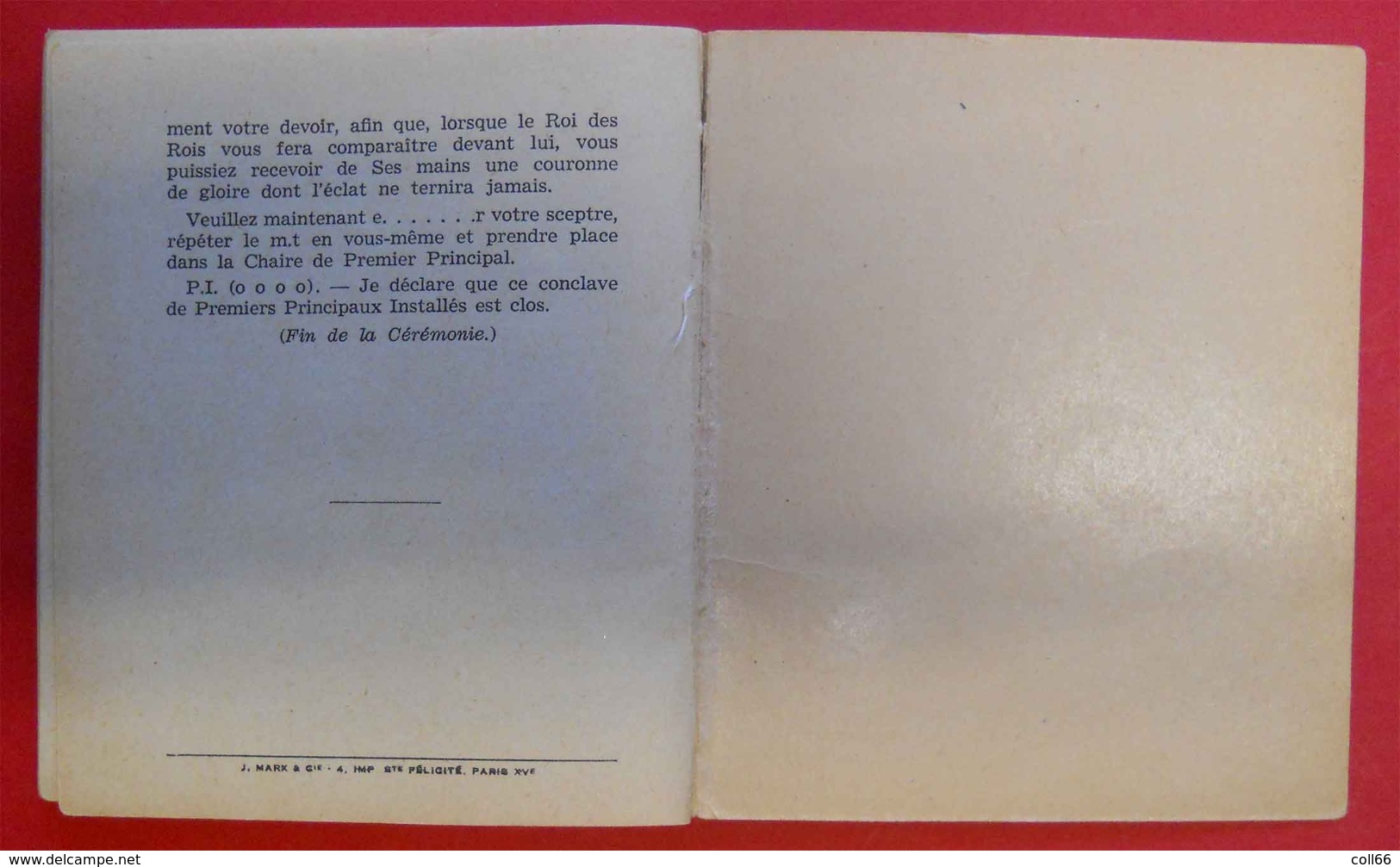 Rituel Sainte Arche Royale De Jérusalem Franc-maçonnerie 100 Pages  Freemason Edit Mark Et Cie Paris 10.5x12.5cms - Historical Documents