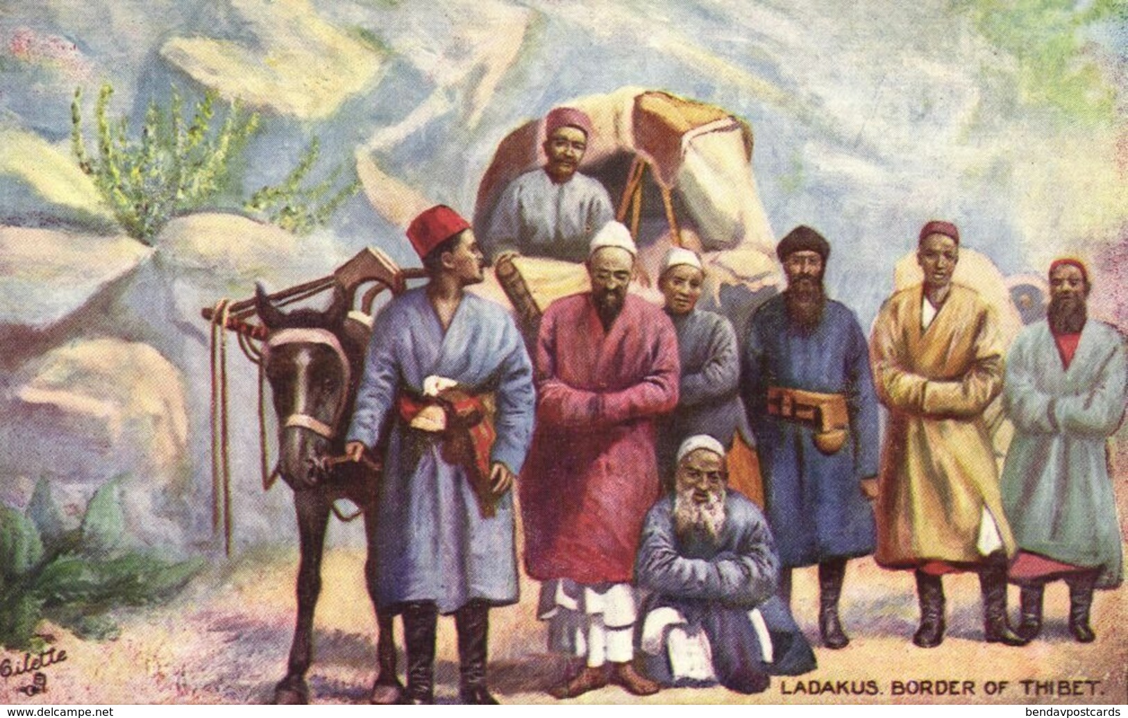 Tibet Thibet, LADAKUS, Group Of People Near Border (1910s) Tuck Oilette Postcard - Tíbet