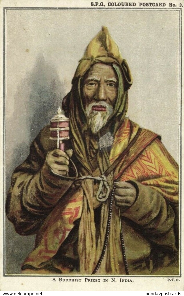 Tibet Thibet, Tibetan Lama With Prayer Wheel (1910s) Mission Postcard - Tibet