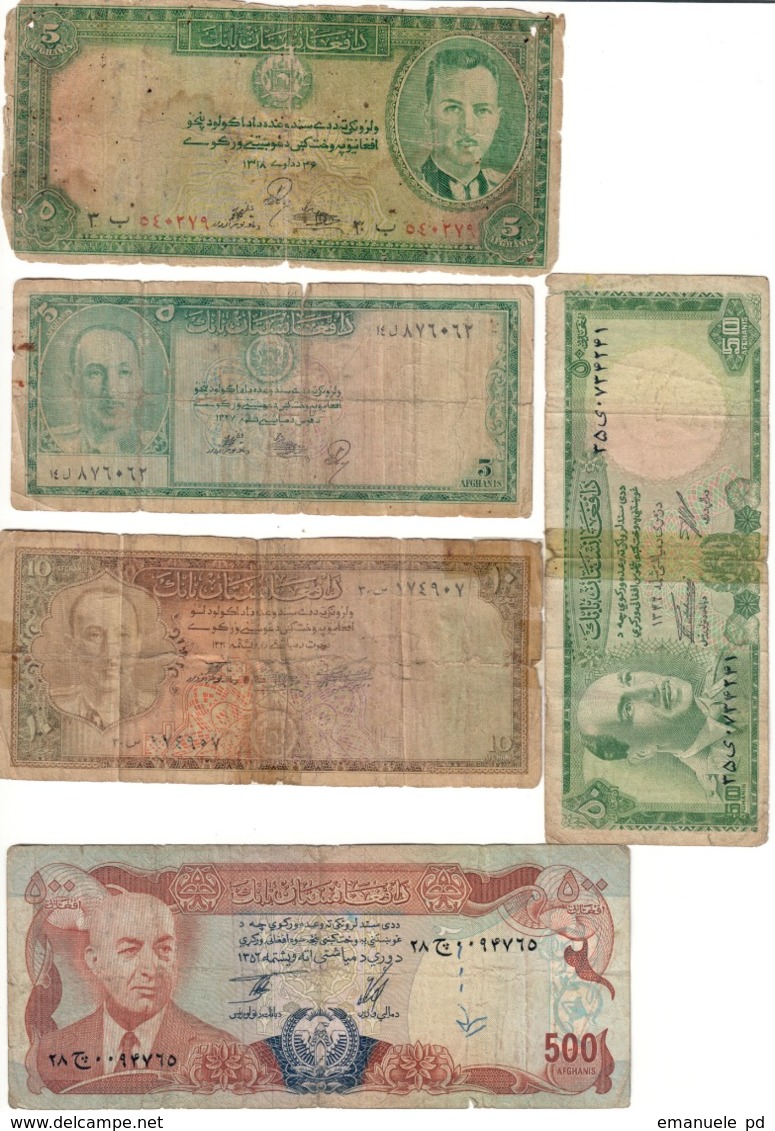 Afghanistan Lot 5 Old Banknotes - Afghanistan