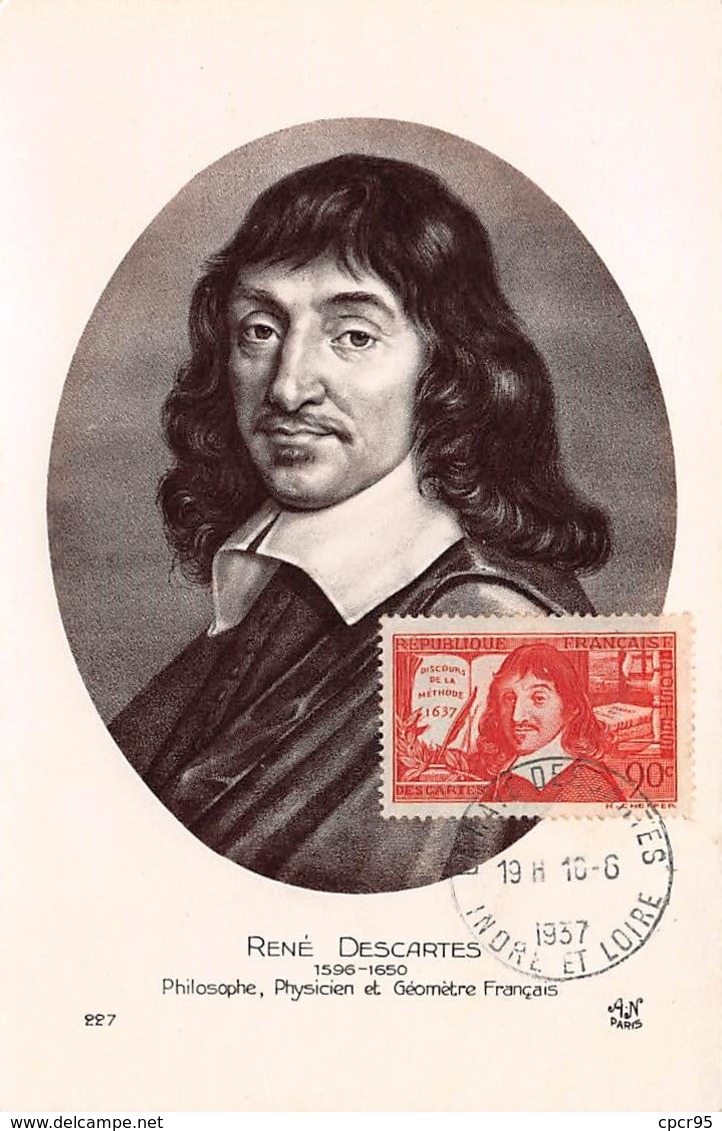 1937 .carte Maximum .france .102091 .rene Descartes .cachet La Haye Descartes . - 1930-1939