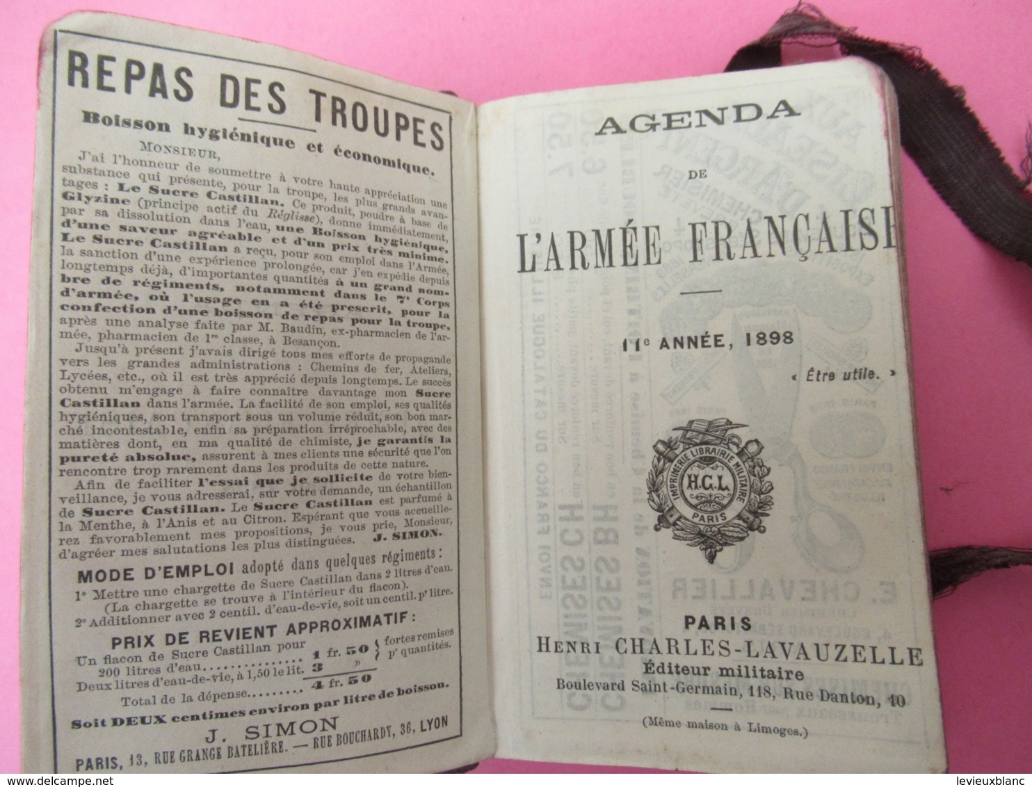 Petit Agenda de poche/Militaria/Agenda de l'Armée Française/ 11 éme année/Lavauzelle, Paris/1898   CAL461