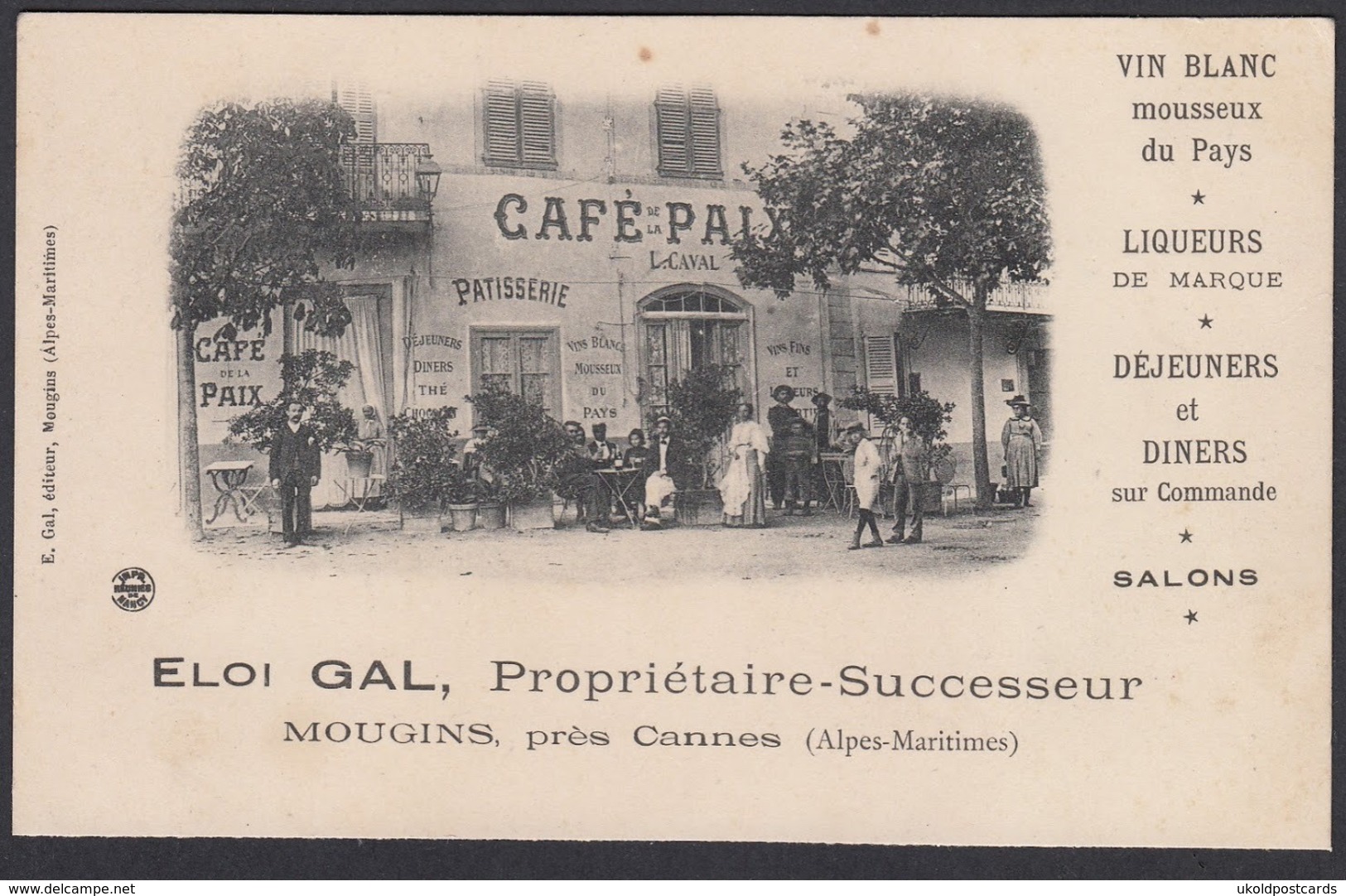 CPA -  06,  MOUGINS,  Cafe Paix, Eloi Gal, Propritaire, Pres Cannes - Cannes