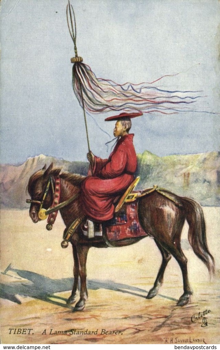 Tibet Thibet, Lama Standard Bearer (1910s) Tuck Oilette Postcard - Tibet