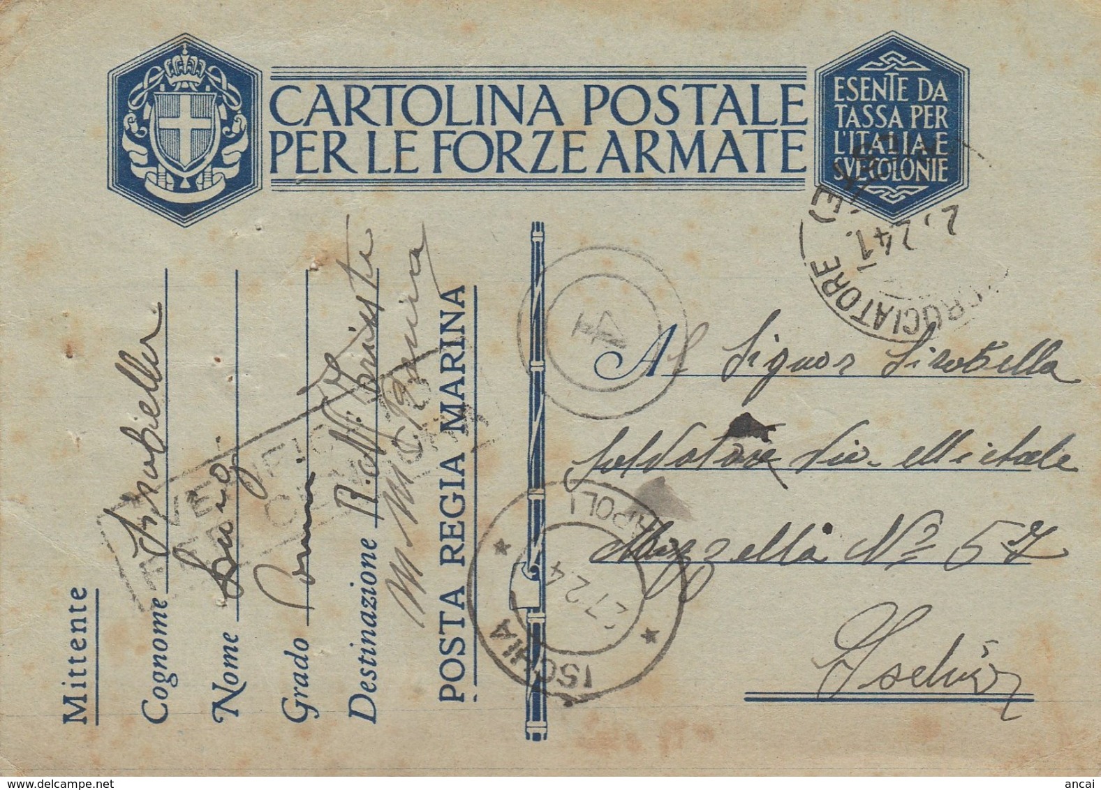 1941. POSTA REGIA MARINA. INCROCIATORE TRIESTE. VERIFICATO PER CENSURA - Documentos