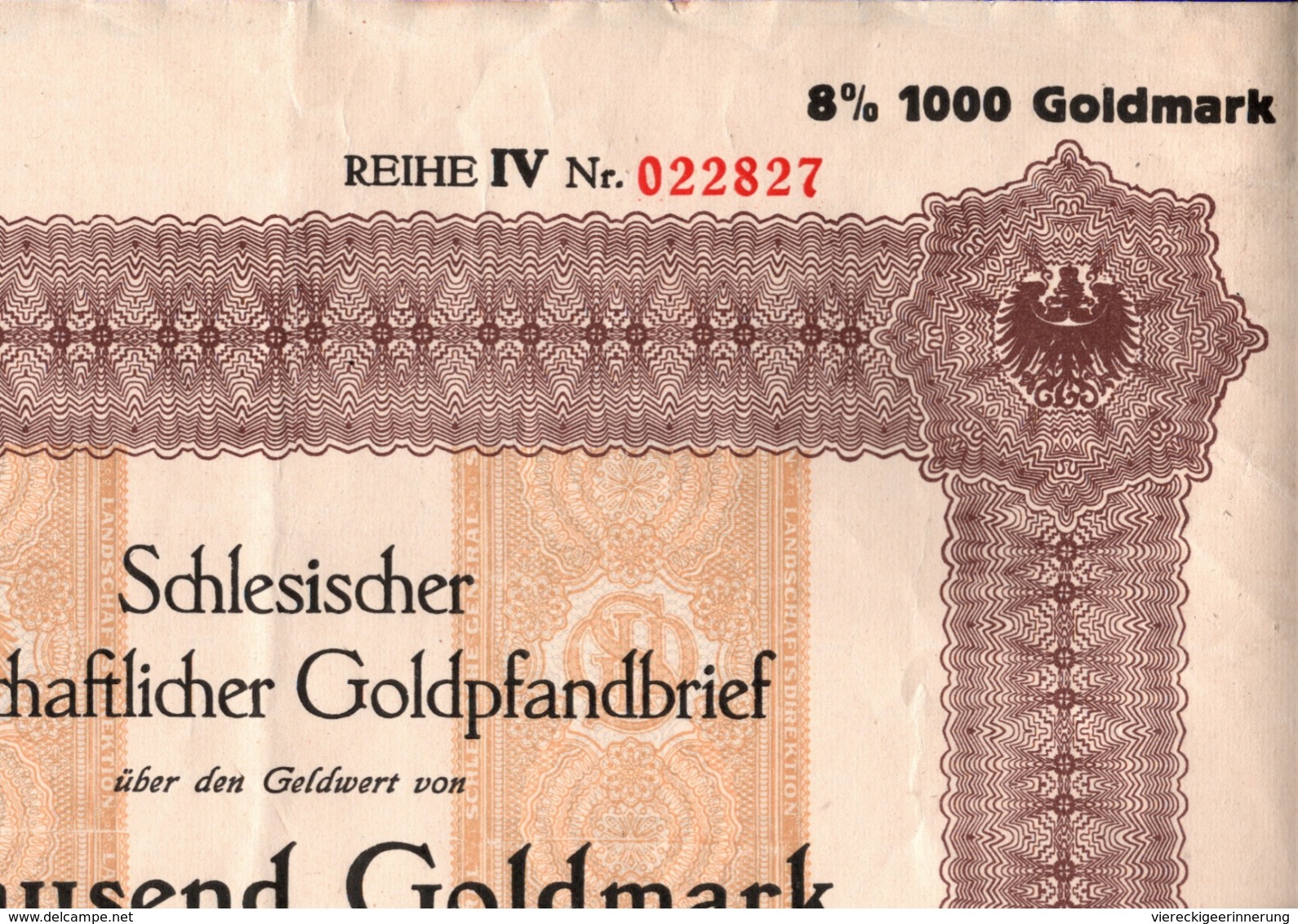 ! Breslau, 1.4.1926 Schlesische Landschaft, Goldpfandbrief 1000 Goldmark, 8% Zinsen, Bond, Emprunt - Sonstige & Ohne Zuordnung