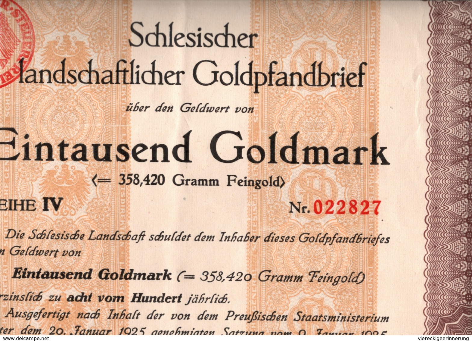 ! Breslau, 1.4.1926 Schlesische Landschaft, Goldpfandbrief 1000 Goldmark, 8% Zinsen, Bond, Emprunt - Sonstige & Ohne Zuordnung