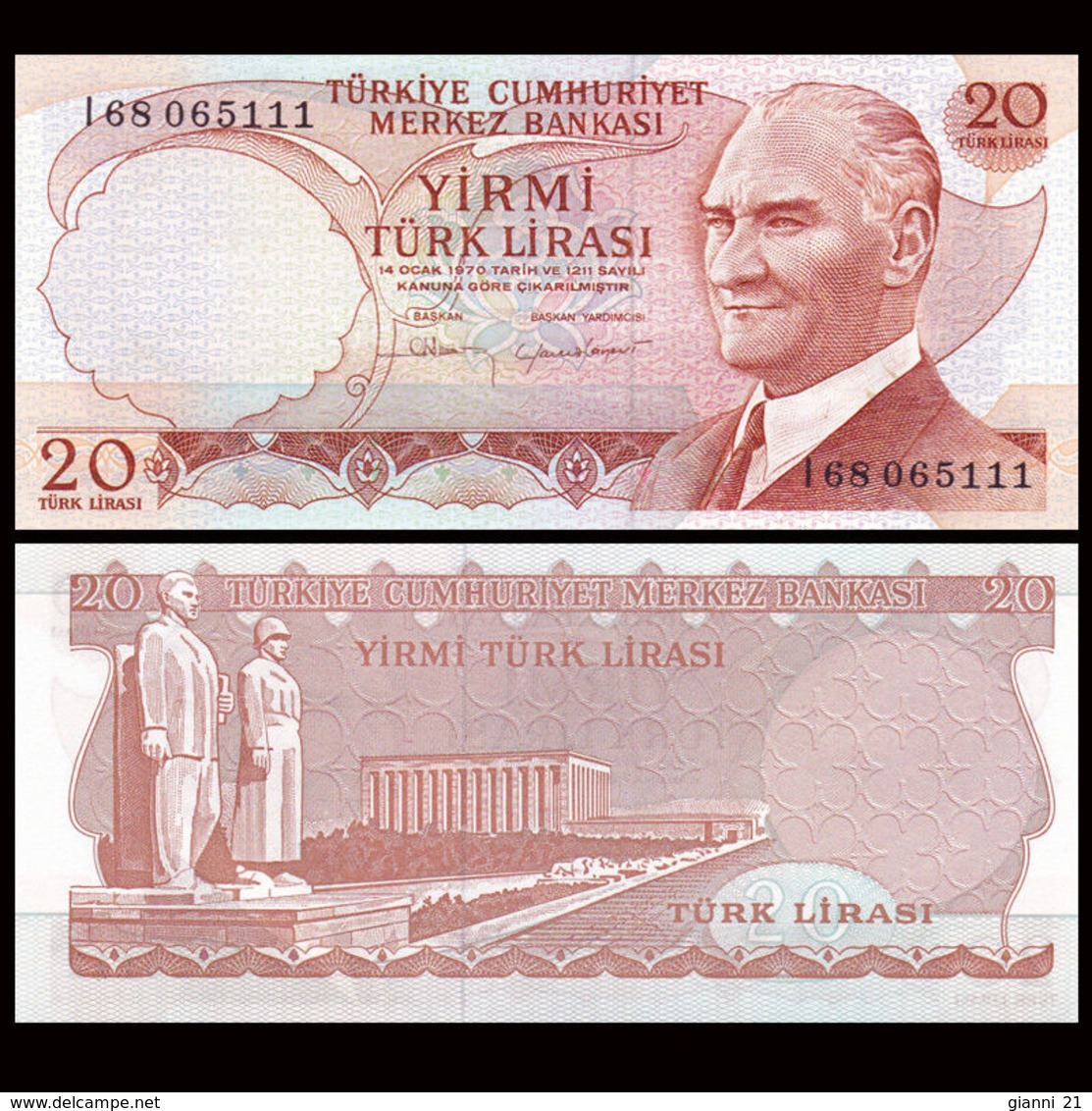 TURKEY - 20 Lira L.1970 {Türkiye Cumhuriyet Merkez Bankası} UNC P.187 B - Turchia