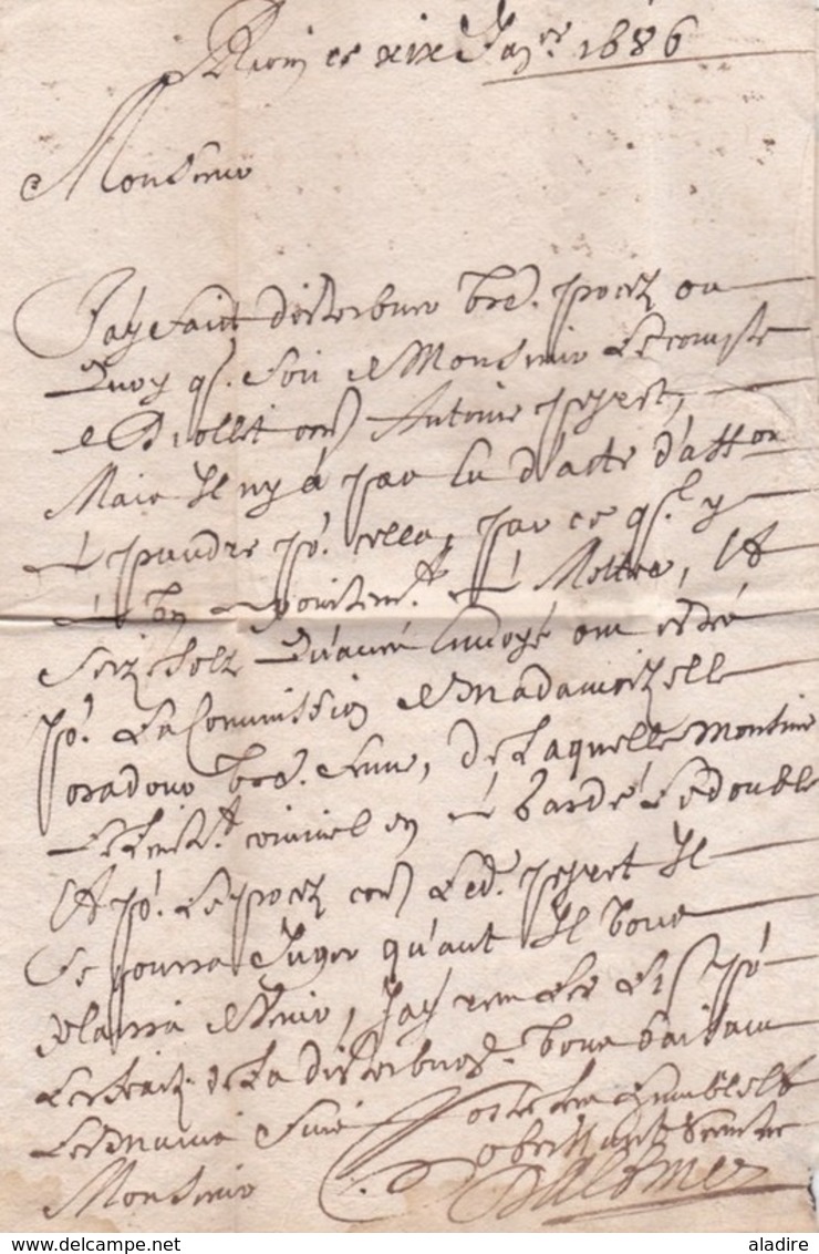 1686 - Lettre Avec Correspondance De Riom,  Puy De Dôme Vers  Tréhet, Loir & Cher (?)  - Règne De Louis XIV - ....-1700: Précurseurs