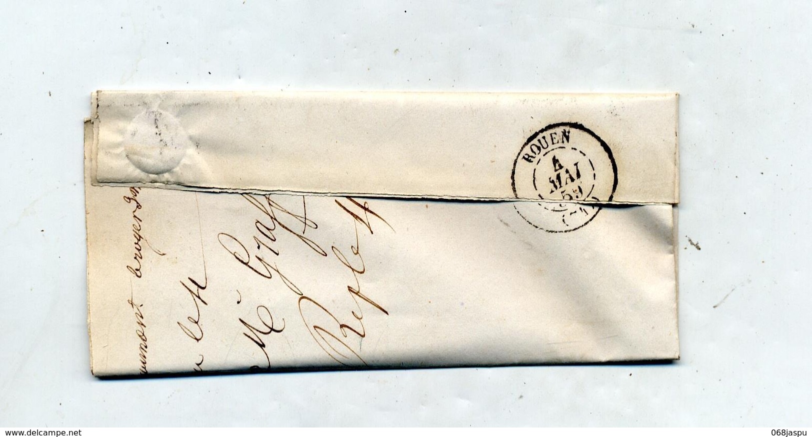 Lettre Cachet Beaumont Le Roger Payé 30 + Rouen - 1849-1876: Période Classique