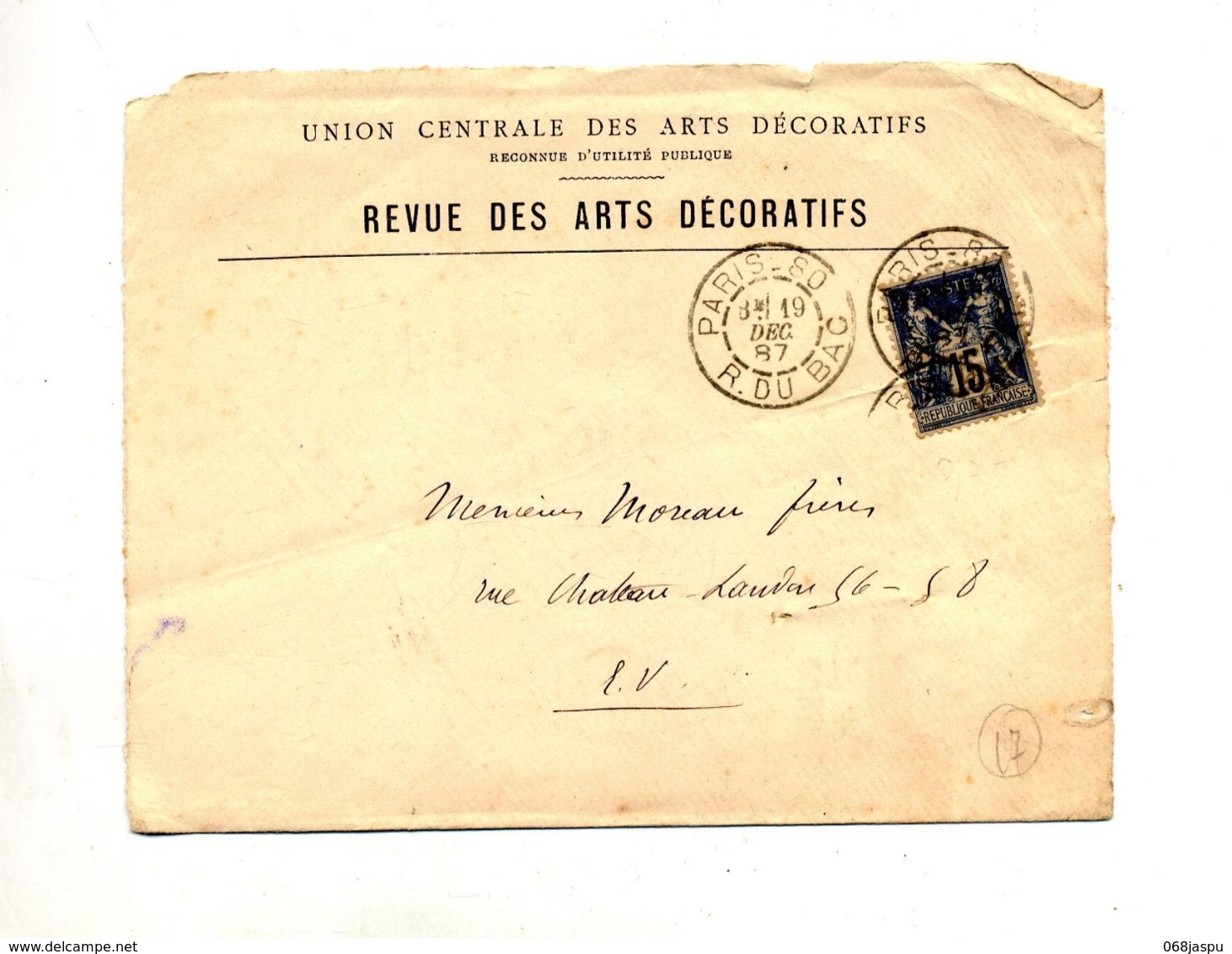 Devant De Lettre Cachet  Paris 80 Sur Sage Entete Revue Arts Decoratifs - 1877-1920: Période Semi Moderne