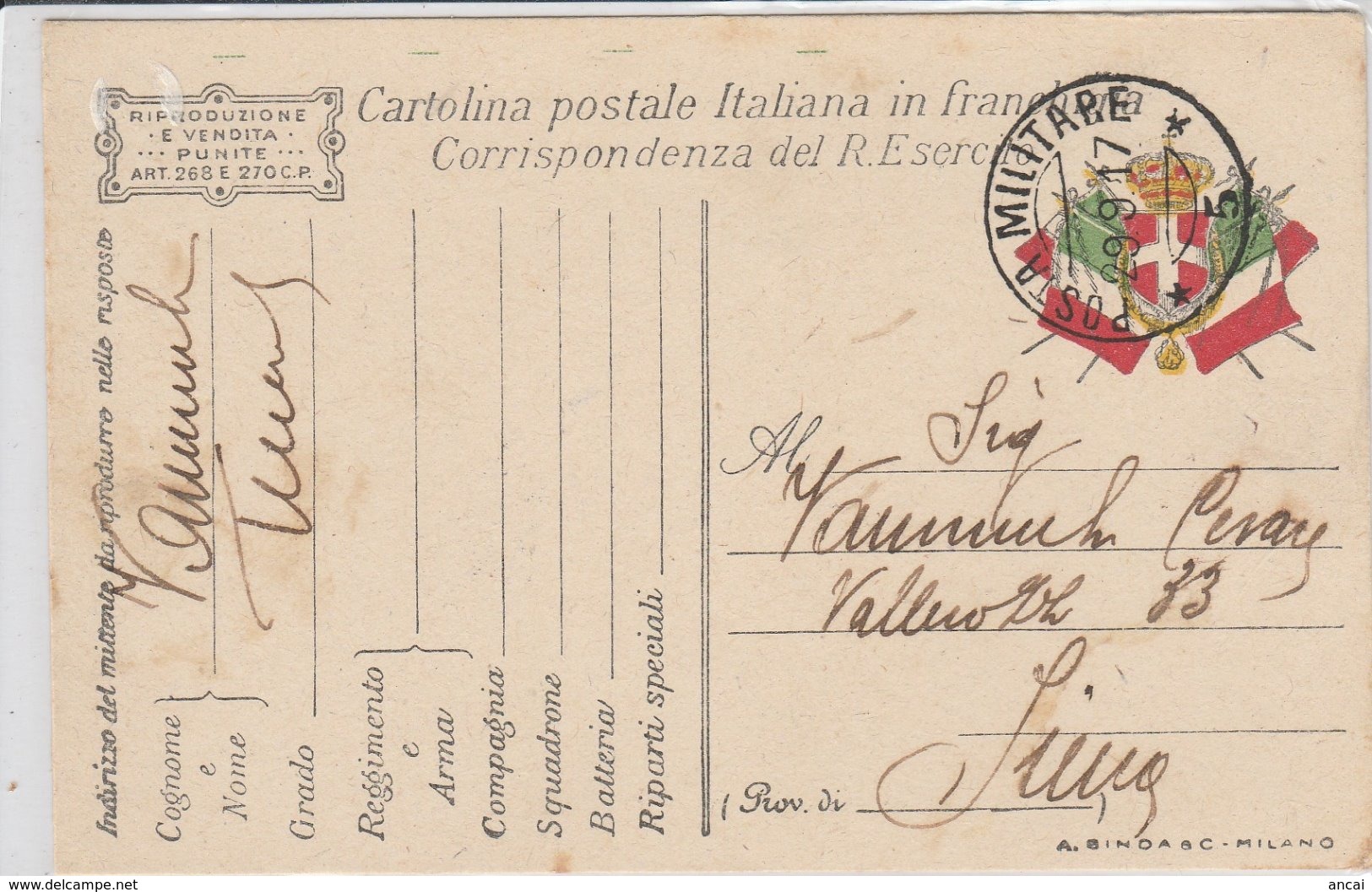 1917. POSTA MILITARE 5. Al Verso VERIFICATO PER CENSURA. - Documenti