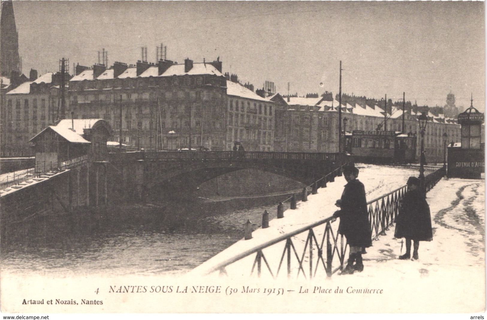 FR44 NANTES - Artaud 4 - 30 Mars 1915 - NANTES Sous La Neige - Place Du Commerce - Animée - Belle - Nantes