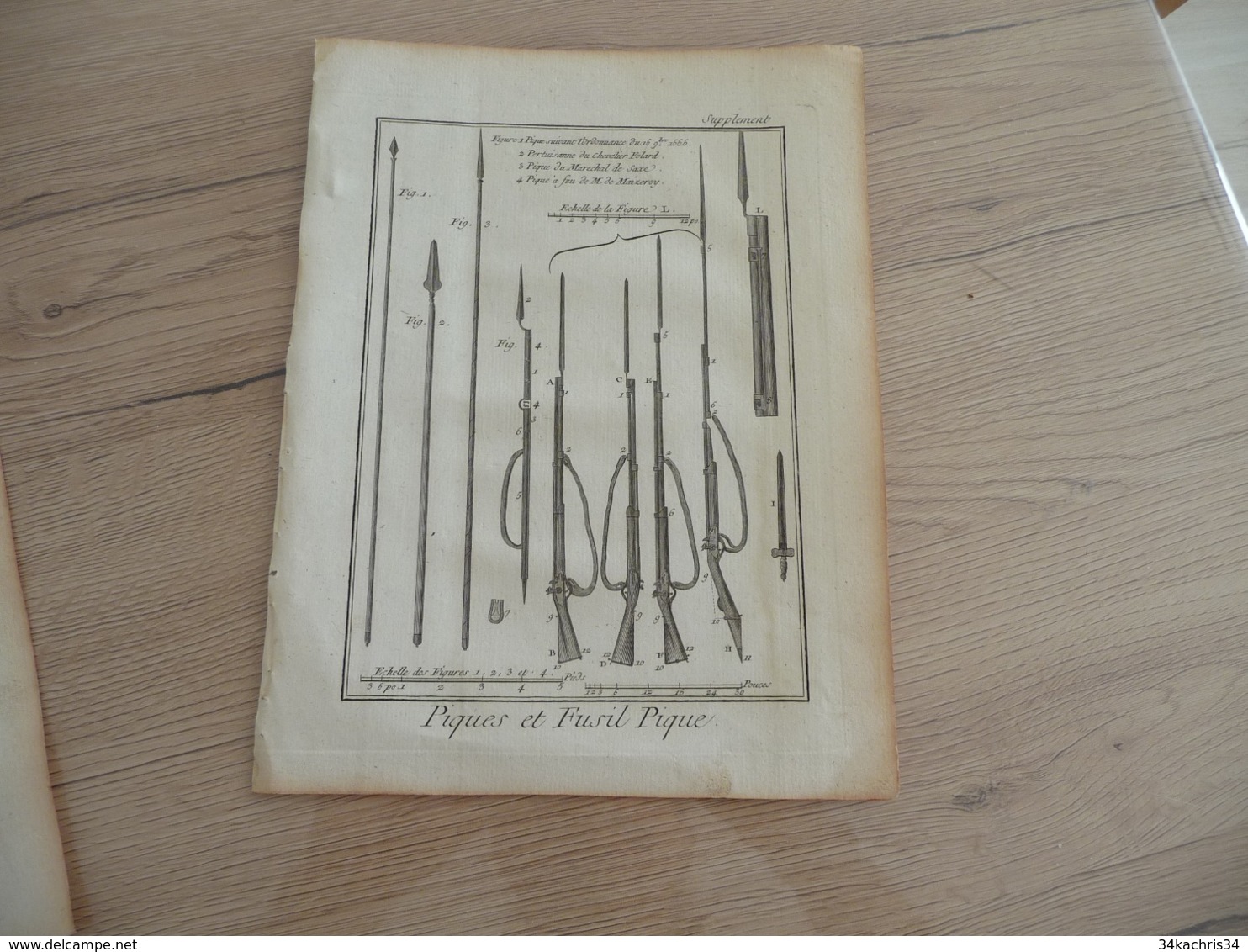 Rare Gravure Estampe Originale Diderot D'Alembert 1778 Armes Fusils 19.5 X 25.7 Piques Et Fusils Pique - Documentos