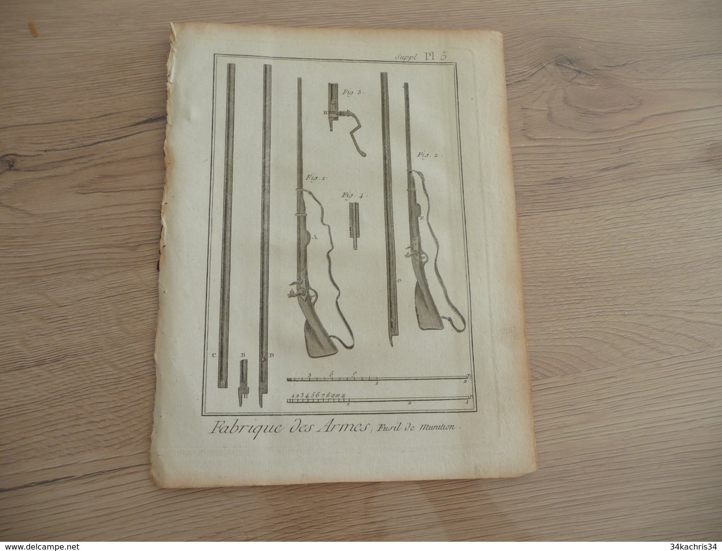 Rare Gravure Estampe Originale Diderot D'Alembert 1778 Armes Fusils 19.5 X 25.7 Fabrique Des Armes - Documenten