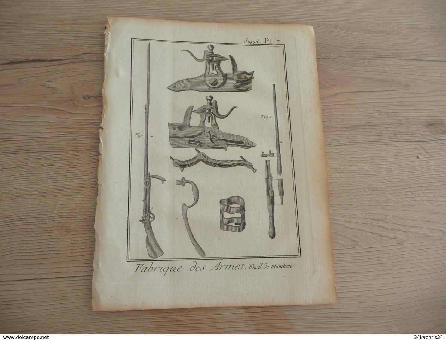 Rare Gravure Estampe Originale Diderot D'Alembert 1778 Armes Fusils 19.5 X 25.7 Fabrique Des Armes - Dokumente