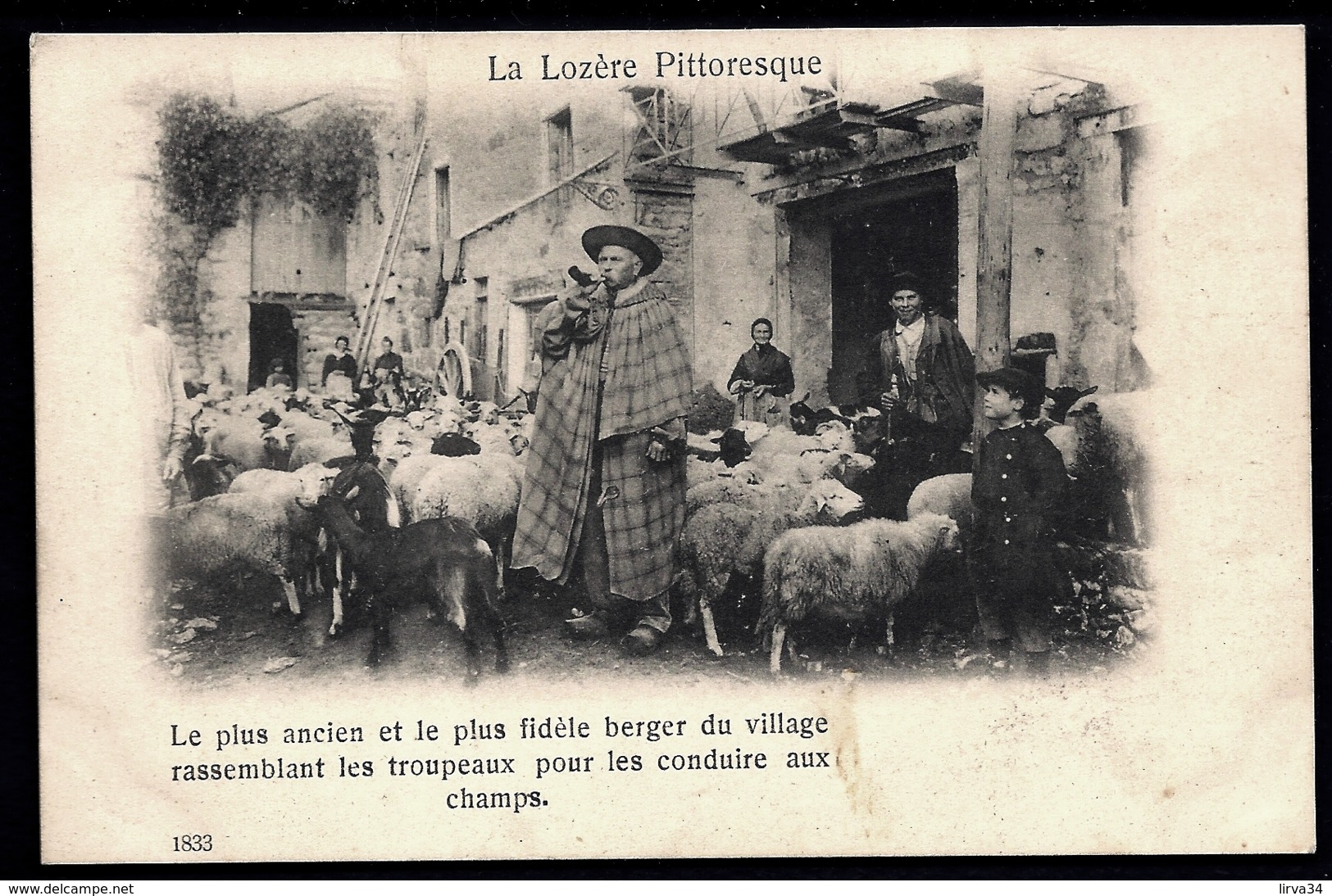 CPA ANCIENNE FRANCE- LOZERE PITTORESQUE (48)- PLUS ANCIEN ET FIDELE BERGER DU VILLAGE- TRES BELLE ANIMATION GROS PLAN - Otros & Sin Clasificación