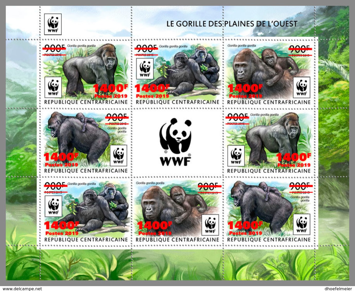 CENTRALAFRICA 2019 MNH WWF Overprint Gorillas RED FOIL M/S - OFFICIAL ISSUE - DH1935 - Gorilles